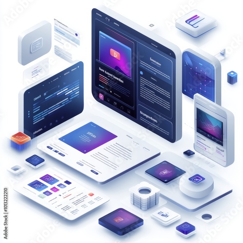 Isometric Design Concept for Modern Website User Interface and Data Analytics