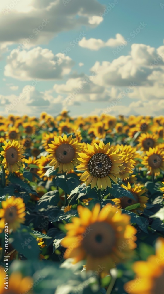 Fototapeta premium Vast field of blooming sunflowers, 4K hyperrealistic photo