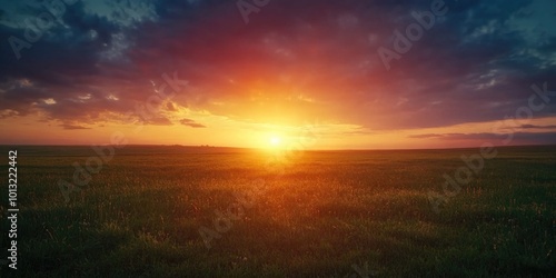 Sunset over grassy field