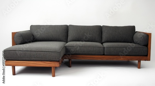 Modern Gray Sofa with Wooden Frame and Cushions