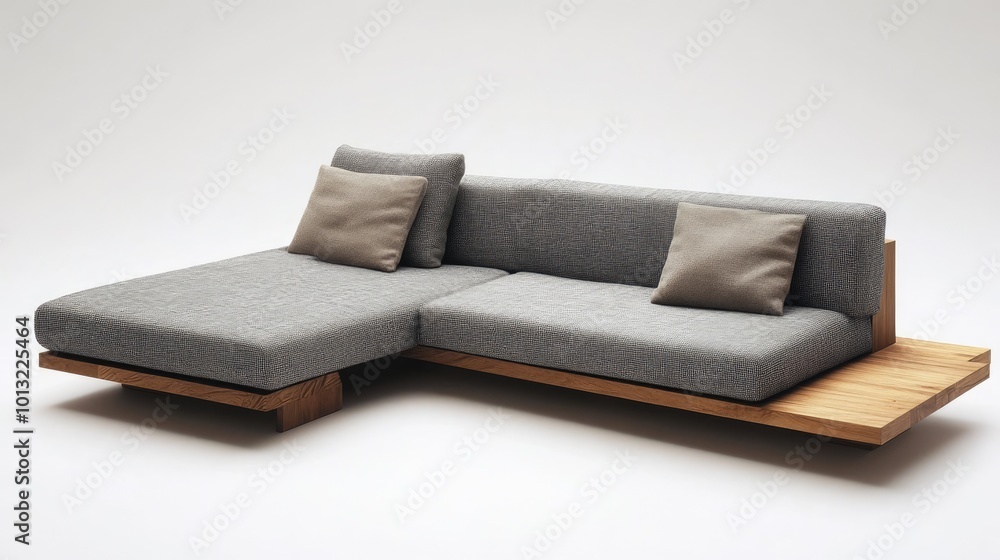 Modern Grey Couch with Wooden Base and Cushions Modern Grey Couch with Wooden Base and Cushions