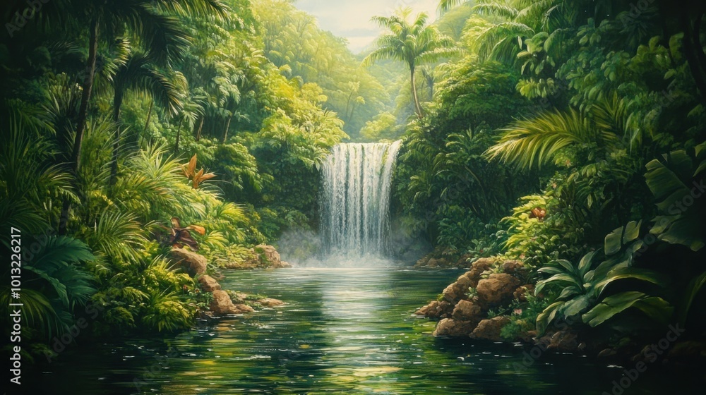 Antique Acrylic Dreams of a Verdant Jungle Oasis Antique Acrylic Dreams of a Verdant Jungle Oasis