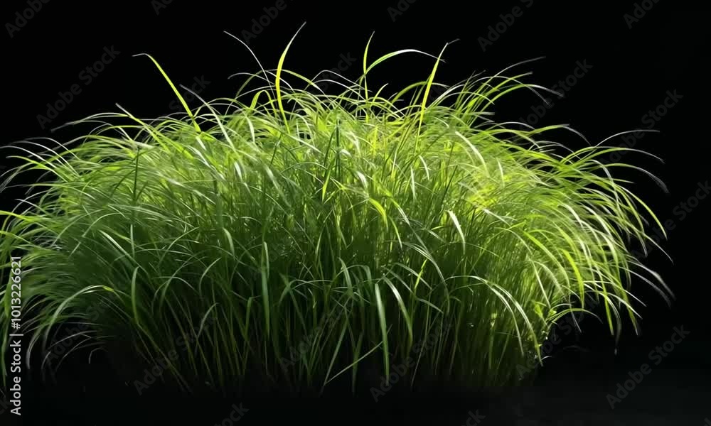 A vibrant clump of grass against a black background, showcasing natural beauty and texture. A vibrant clump of grass against a black background, showcasing natural beauty and texture.