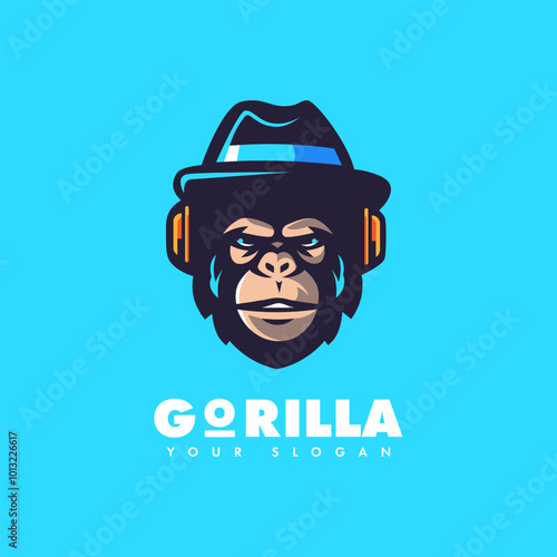 Cool gorilla Music mascot logo design photo