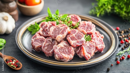 Fresh Cuts of Meat on a Dark Rustic Table