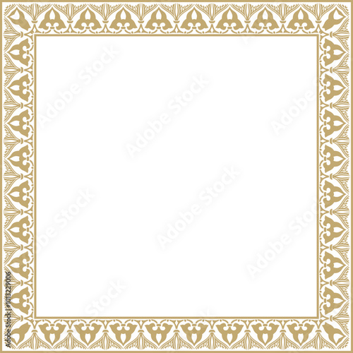 Vector golden arabic national square ornament.  Ethnic rectangle, frame of eastern peoples. Persian painting