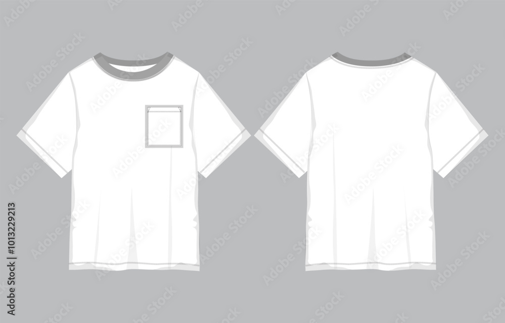 Naklejka premium Short sleeve t shirt technical drawing fashion flat sketch vector illustration template front and back views