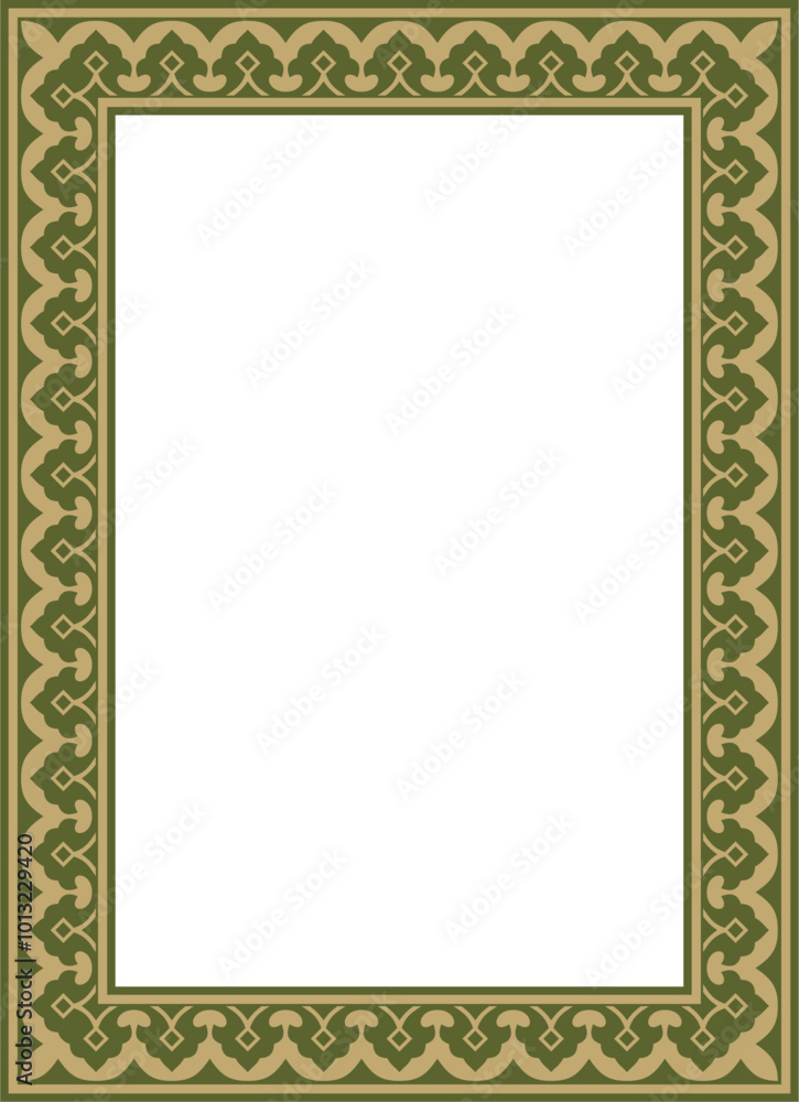 Vector square gold with green national Persian ornament. Rectangle, frame, border, ethnic pattern of the peoples of Iran, Iraq, Tajikistan Vector square gold with green national Persian ornament. Rectangle, frame, border, ethnic pattern of the peoples of Iran, Iraq, Tajikistan