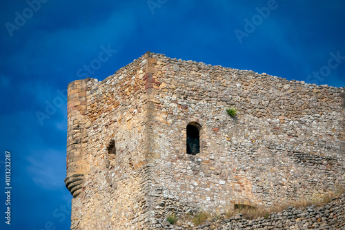 Detail of the main tower of Atienza Castle, Guadalajara, Castilla-La Mancha, Spain with nice morning light photo