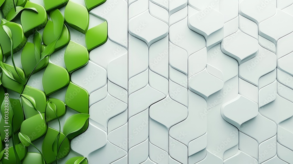 A white background with green leaves and white squares A white background with green leaves and white squares
