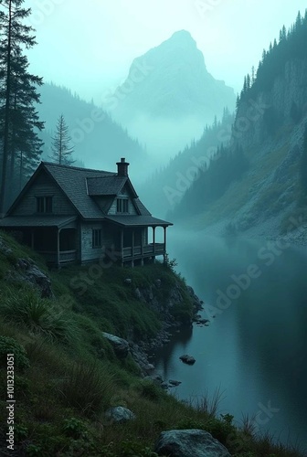 mountain hut on the lake