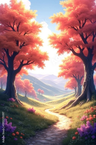 sunset in the forest