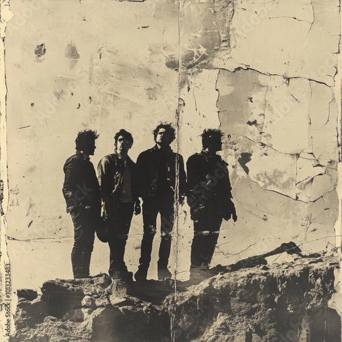 Silhouette of Four Men on Grunge Background  Rock Band  Vintage  Music  Photo Shoot