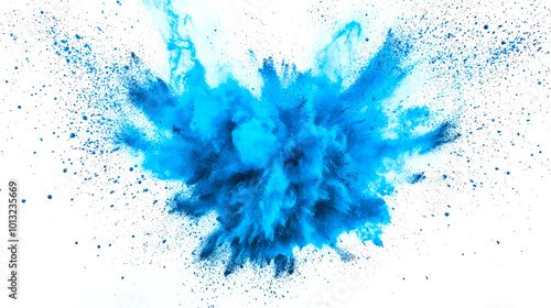 A blue cloud of smoke. Blue pollen explodes in the air and spreads throughout the background. The blue color is bright and attention-grabbing, and dust particles scatter all over the stage