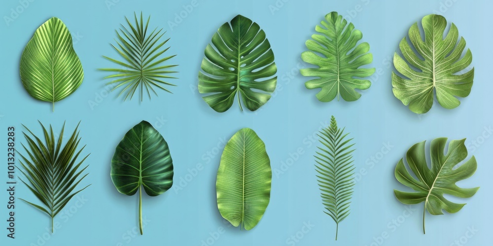 Tropical leaves on blue background Tropical leaves on blue background