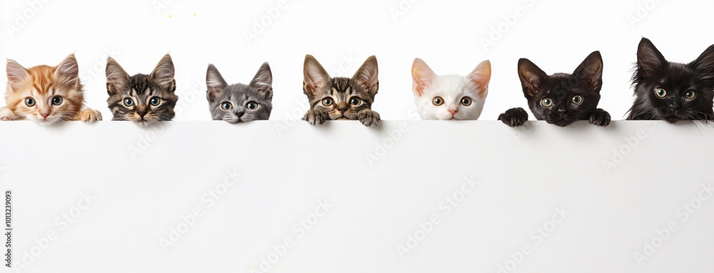 Cats Peeking from Behind a White Background Cats Peeking from Behind a White Background