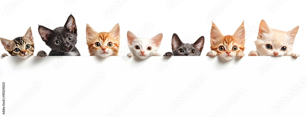 Cats and Dogs Peeking from Behind a White Background Cats and Dogs Peeking from Behind a White Background
