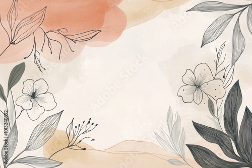 Elegant minimalistic floral design with abstract elements on pastel background