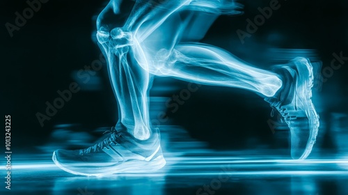 Joint pain or injury while running. Xray of training athlete with sport accident 