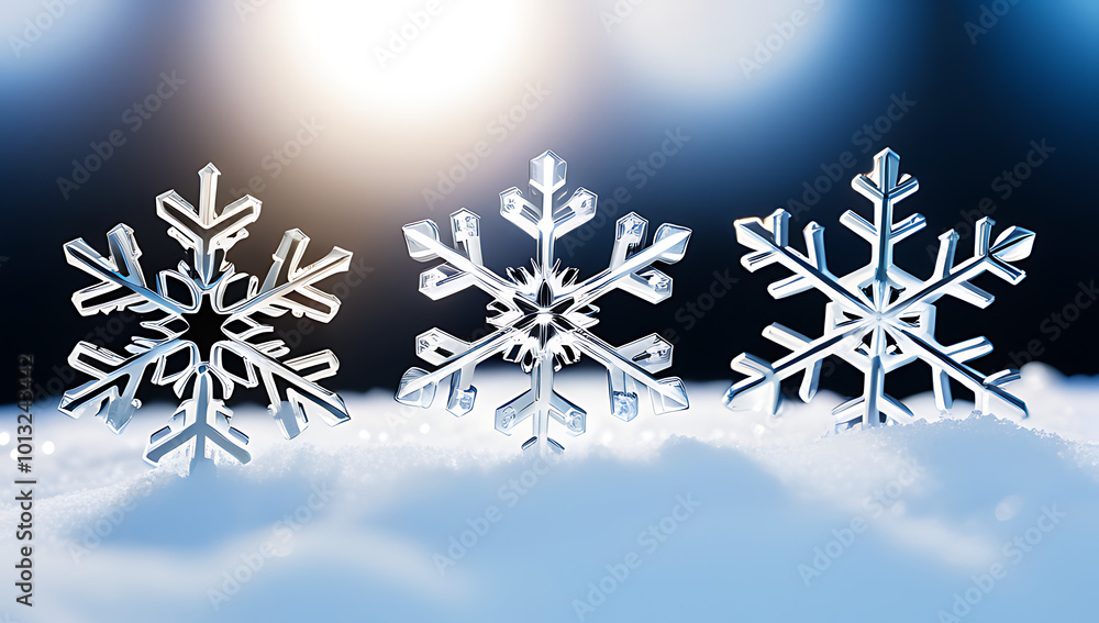 three delicate snowflakes isolated white showcasing intricate designs macro photo three delicate snowflakes isolated white showcasing intricate designs macro photo