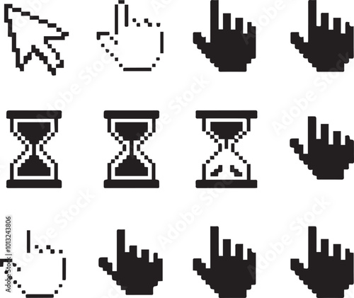 arrow icon set Cursor icons set and Computer curser vector icon Pointing sign Curser silhouette vector art of illustration