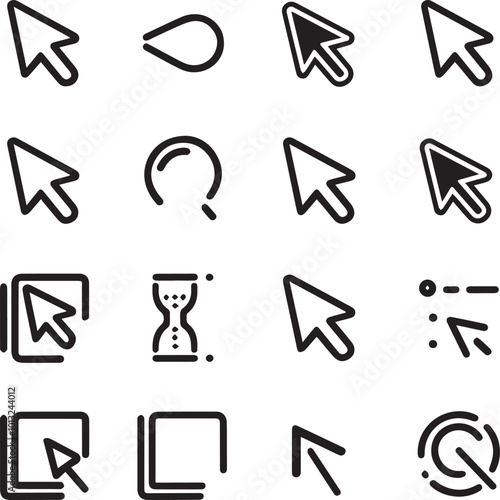 arrow icon set Cursor icons set and Computer curser vector icon Pointing sign Curser silhouette vector art of illustration