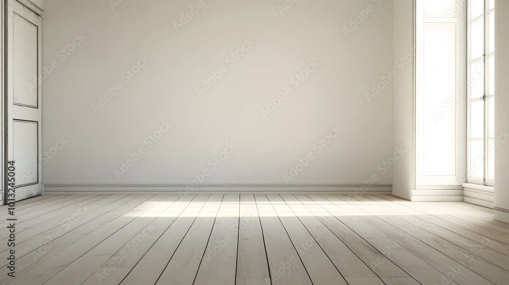 Rendering of a white wall view, illustration of an antique wooden floor interior, White empty room interior. The inside of the background. Nordic house interior.empty wall for writing Rendering of a white wall view, illustration of an antique wooden floor interior, White empty room interior. The inside of the background. Nordic house interior.empty wall for writing