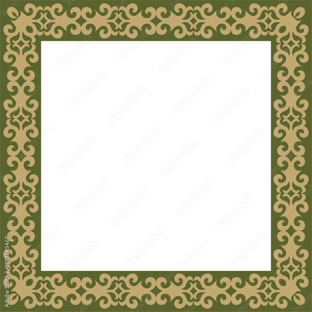 Vector gold with green square Kazakh national ornament. Ethnic pattern of the peoples of the Great Steppe Vector gold with green square Kazakh national ornament. Ethnic pattern of the peoples of the Great Steppe