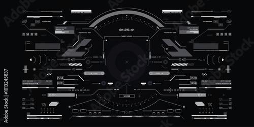 HUD Futuristic Elements Automatic Target Scan User Screen Interface Vector. White Abstract Scifi Control Monitor Panel illustration