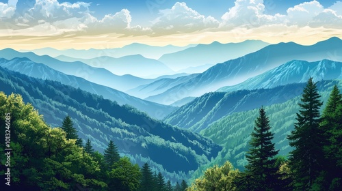 Mountain Range with Trees