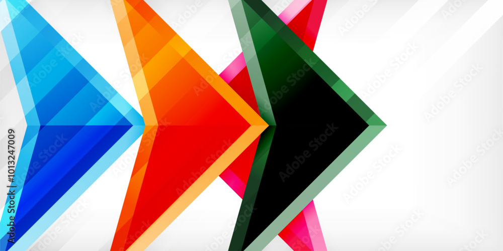 Arrows with 3d effect abstract background. Triangles on light grey backdrop Arrows with 3d effect abstract background. Triangles on light grey backdrop