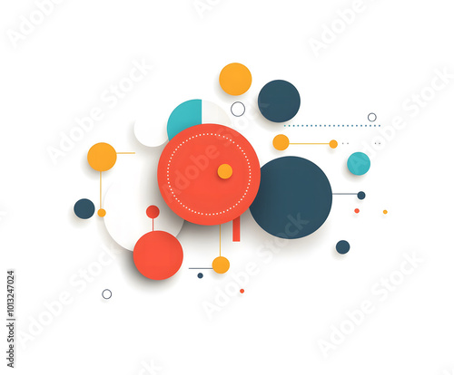 3D simple flat vector illustration design on a white and grey background design with colorful circles and a circular chart design, a minimalistic and simple design