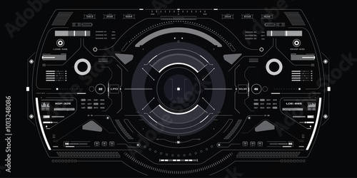 HUD Futuristic Drone, Space ship, Radar Interface Screen Design Element. UI Technology Monitoring Virtual Reality View Display Object Vector.