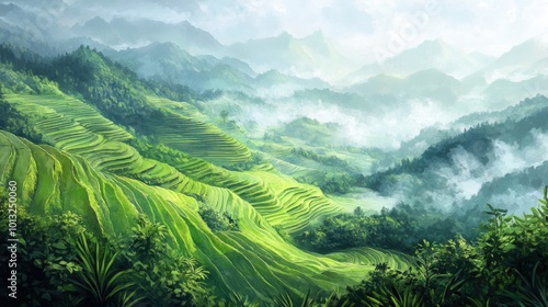 Misty Valley Meets Antique Elegance in Rice Terraces