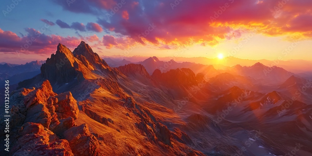 Fototapeta premium A breathtaking sunrise over a majestic mountain range.