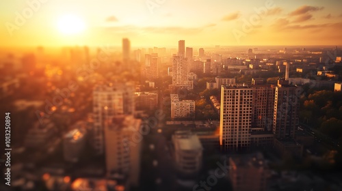Vibrant cityscape at sunset