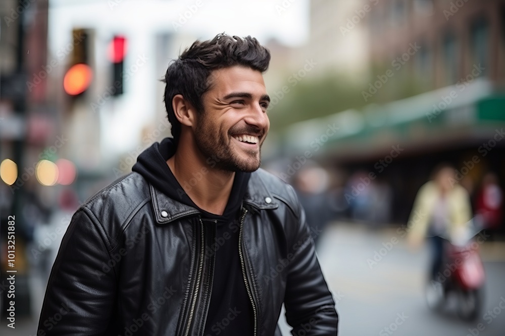 Portrait of a handsome young man smiling in the city street. Portrait of a handsome young man smiling in the city street.