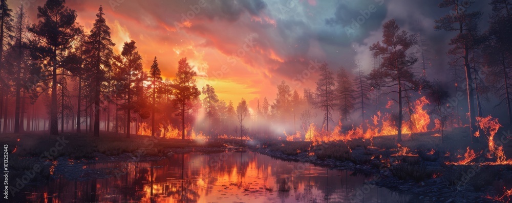 Forest fire burning through a national park, 4K hyperrealistic photo Forest fire burning through a national park, 4K hyperrealistic photo