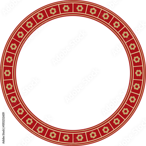 Vector red and gold round gothic ornament. Medieval European circle, ring, border. Classic pattern of the Germans, Angles, Saxons, Franks