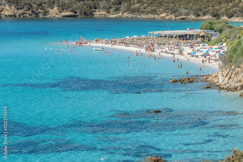 Aerial view of Tuerredda beach, Sardinia, Italy, on a sunny day photo