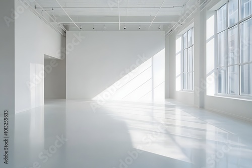 Empty interior space with large windows and natural light