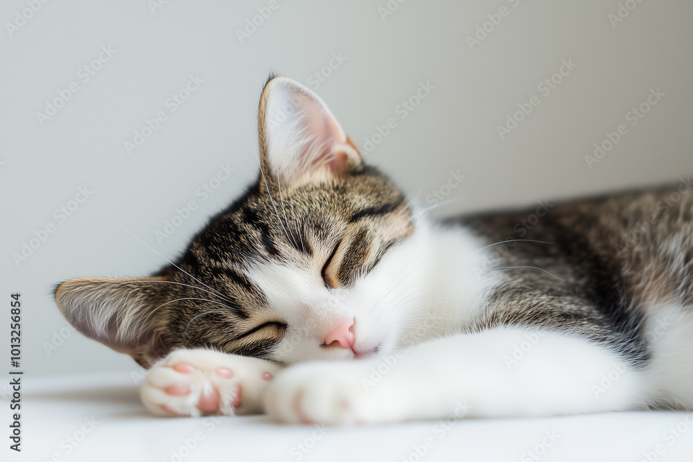 Fototapeta premium Sleeping Cat Close-Up Background