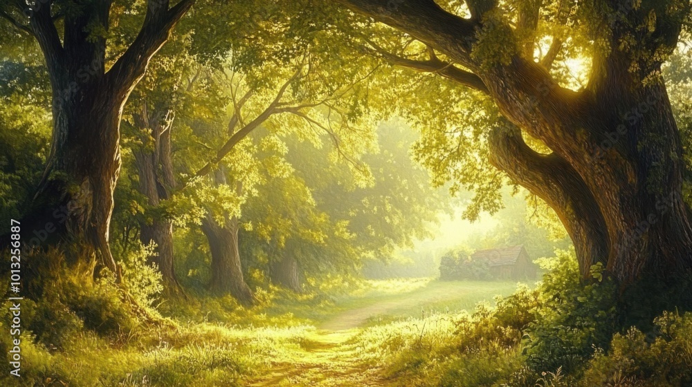 Whispers of Ancient Wisdom in Sunlit Forest Glade