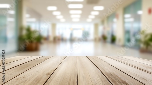 Wooden Tabletop with Blurred Office Background