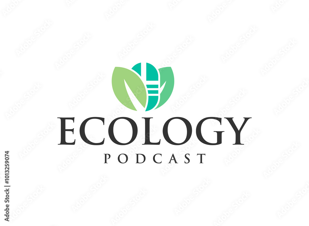 Microphone logo design with abstract leaf Microphone logo design with abstract leaf