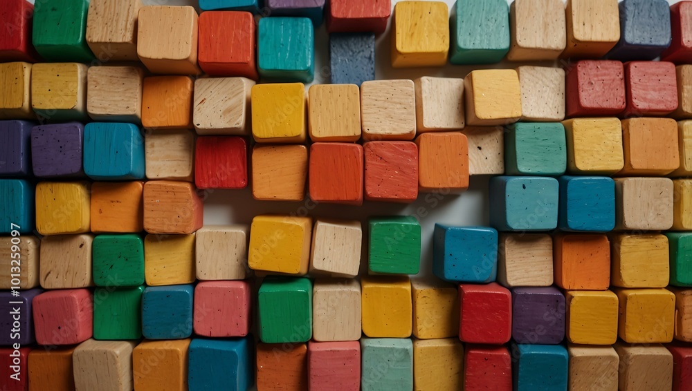 Top view of colorful wooden blocks on a white surface. Top view of colorful wooden blocks on a white surface.