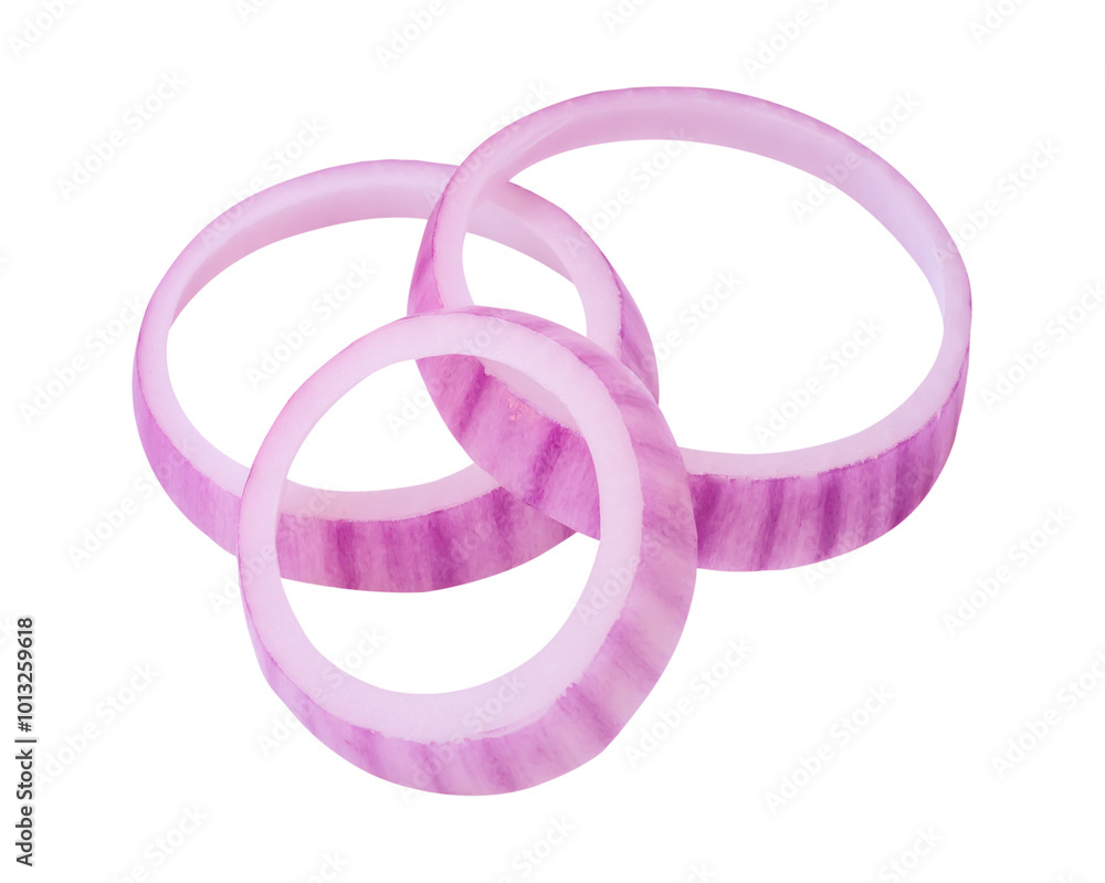 Top view of fresh red or purple onion slices or onion rings isolated with clipping path in png file format Top view of fresh red or purple onion slices or onion rings isolated with clipping path in png file format