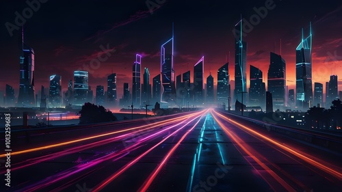 night city street, light in the tunnel, Car motion trails. Speed light streaks the background with a blurred fast fast-moving light effect

