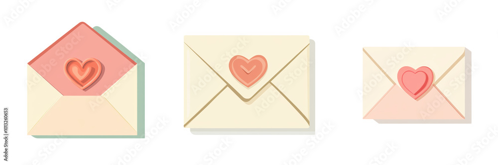 Colorful envelopes with heart seals, isolated on a white background, transparent background. Colorful envelopes with heart seals, isolated on a white background, transparent background.