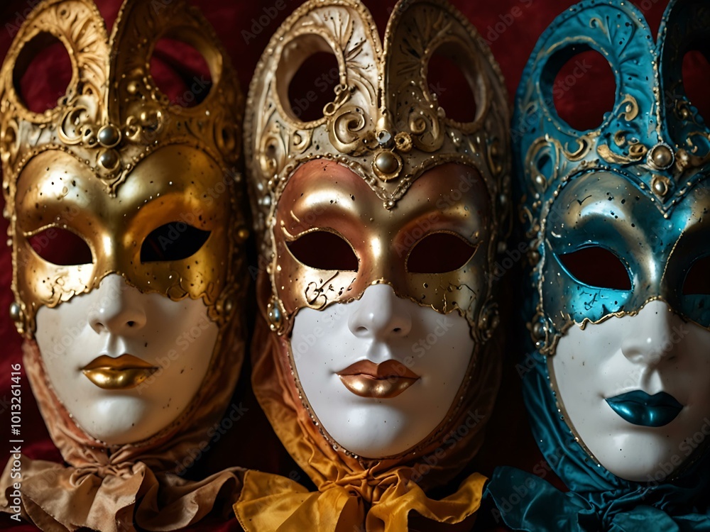Trio of Venetian carnival masks. Trio of Venetian carnival masks.